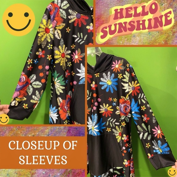 2X BLACK HOODED TUNIC/BRIGHT FLORAL PRINT(RUNS BIG)SEE MEASUREMENTS-non textured - Picture 6 of 14